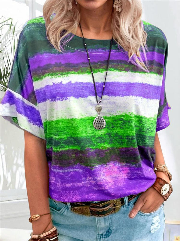 Gradients Stripe Contrast Loose T-shirt