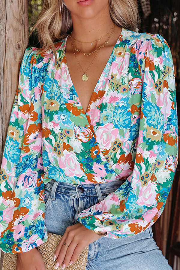 Multicolor Floral Wrap Blouse