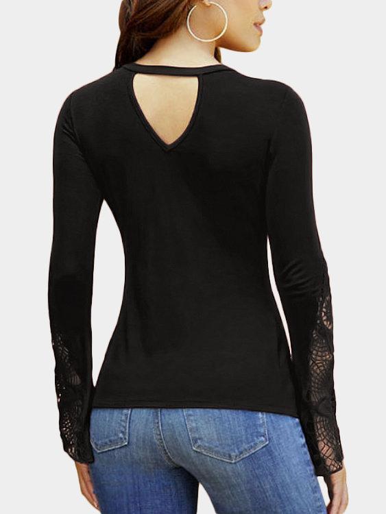 Firebrick Lace Detail Twist Knot Design V-neck Long Sleeves Blouse - Landing Closet