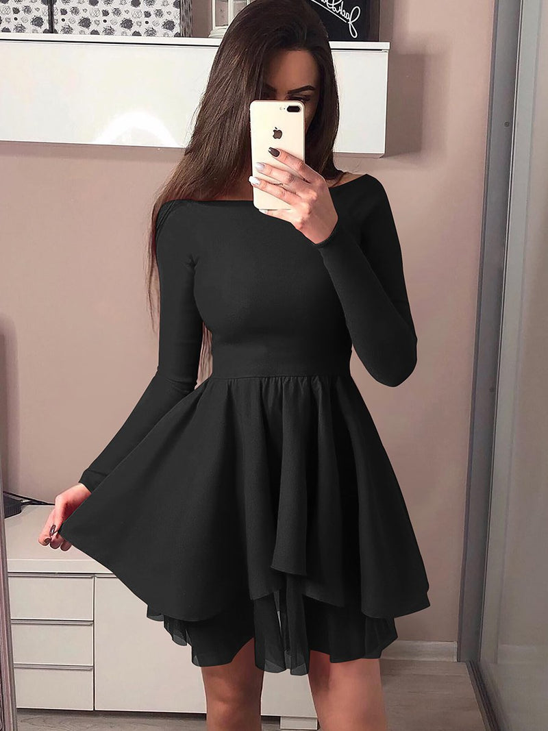 Long Sleeves Bodycon Ruffle Off Shoulder Mini Dress