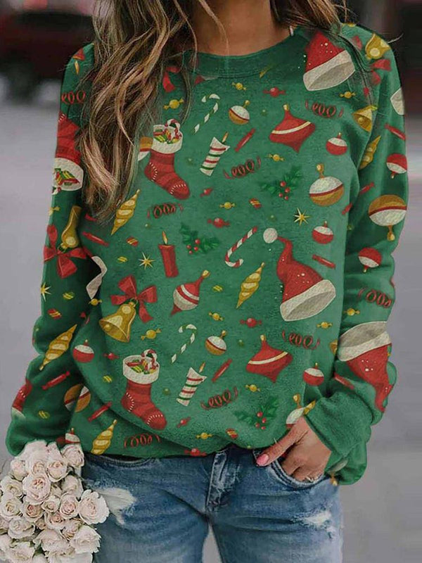 Christmas Printed Round Neck Sweatshirt