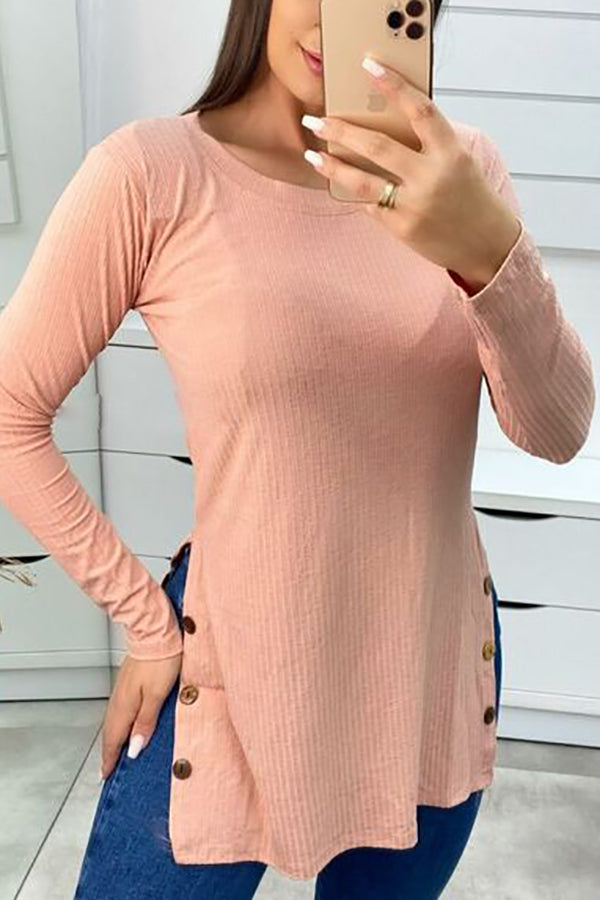 Button Slit Asymmetrical Tunic Top