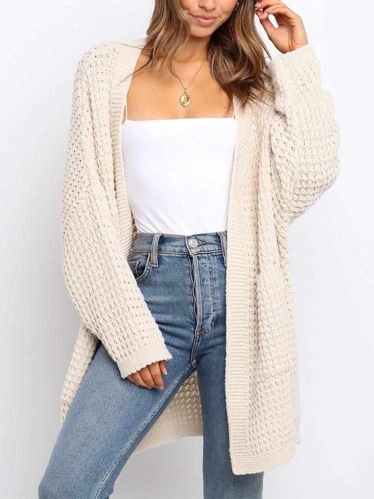 Loose Solid Color Pocket Cardigan