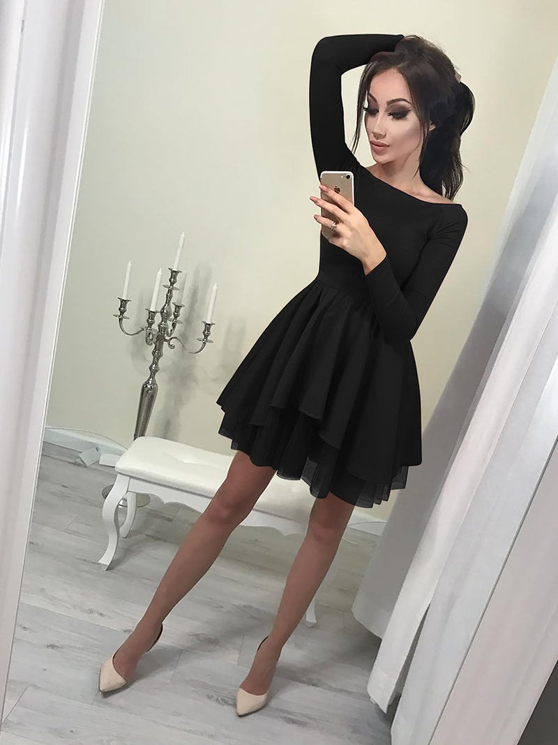 Long Sleeves Bodycon Ruffle Off Shoulder Mini Dress