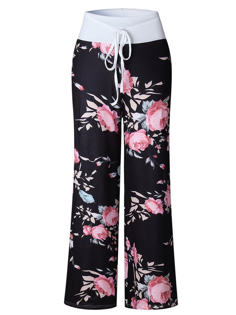 Women Drawstring Floral Jogger Loose Sports Sweat Pants