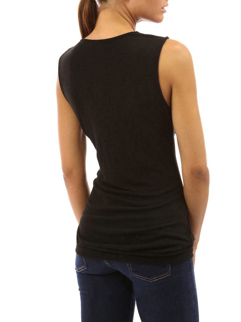 Round Neck Sleeveless Buttons Top T-shirt