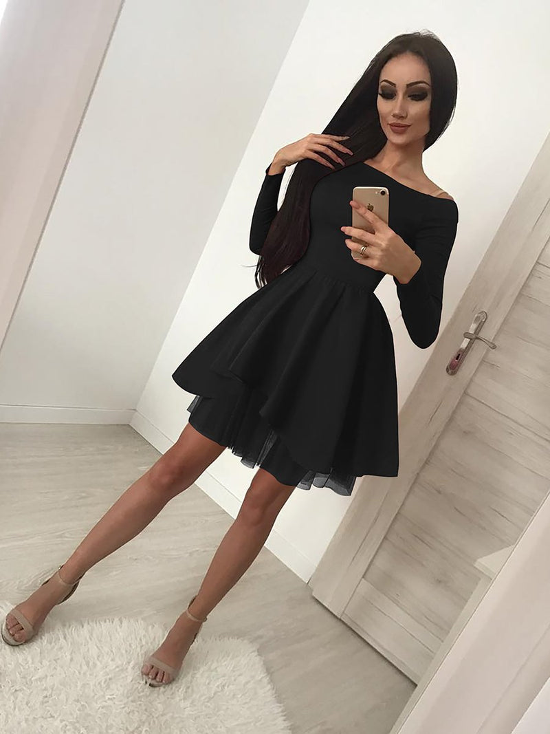 Long Sleeves Bodycon Ruffle Off Shoulder Mini Dress