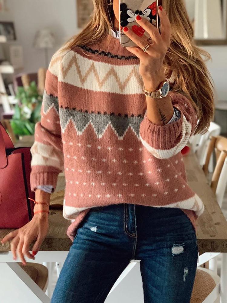 Geometric Hit Color Half Turtleneck Sweater