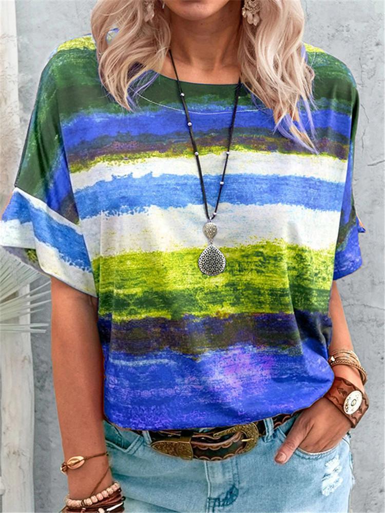 Gradients Stripe Contrast Loose T-shirt