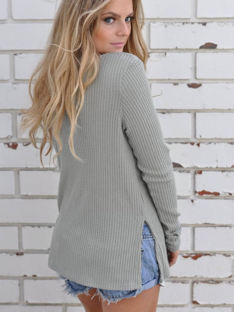 Round Neck Side Split Knitted Top Sweater