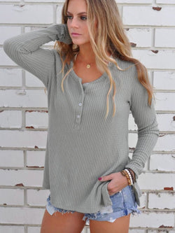 Round Neck Side Split Knitted Top Sweater