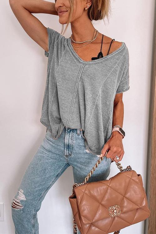 Jada V Neck Short Sleeve Solid T Shirt