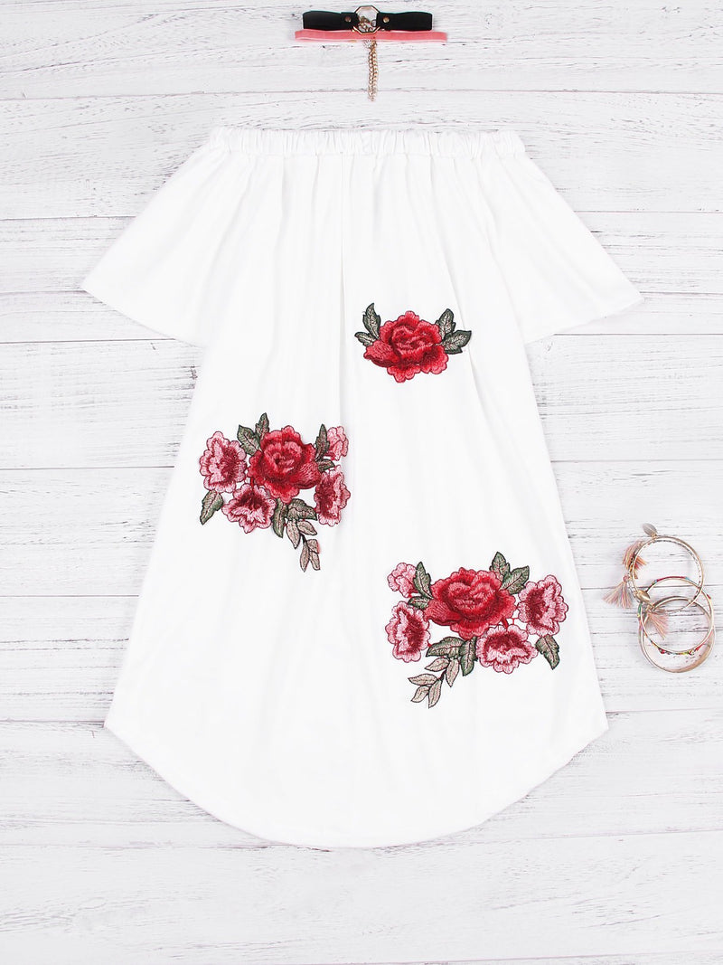 Embroidered Off The Shoulder Mini Dress - Landing Closet