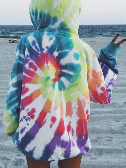 Tie-dye Long Sleeve Drawstring Pullover Hoodie