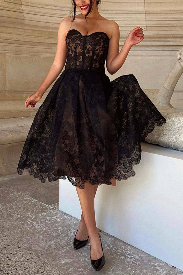 Olivia Floral Embroidered Lace Strapless Midi Dress