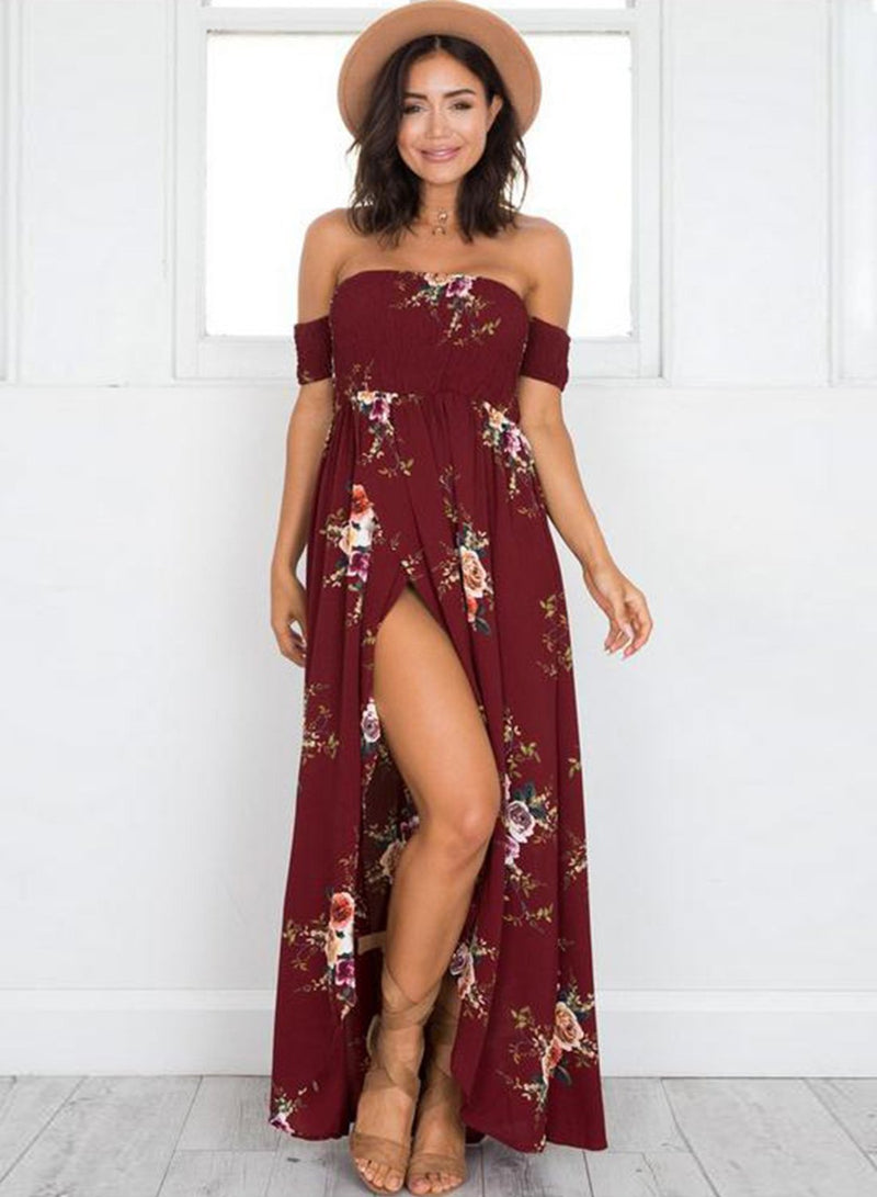 Off Shoulder Split Maxi Dress - Landing Closet