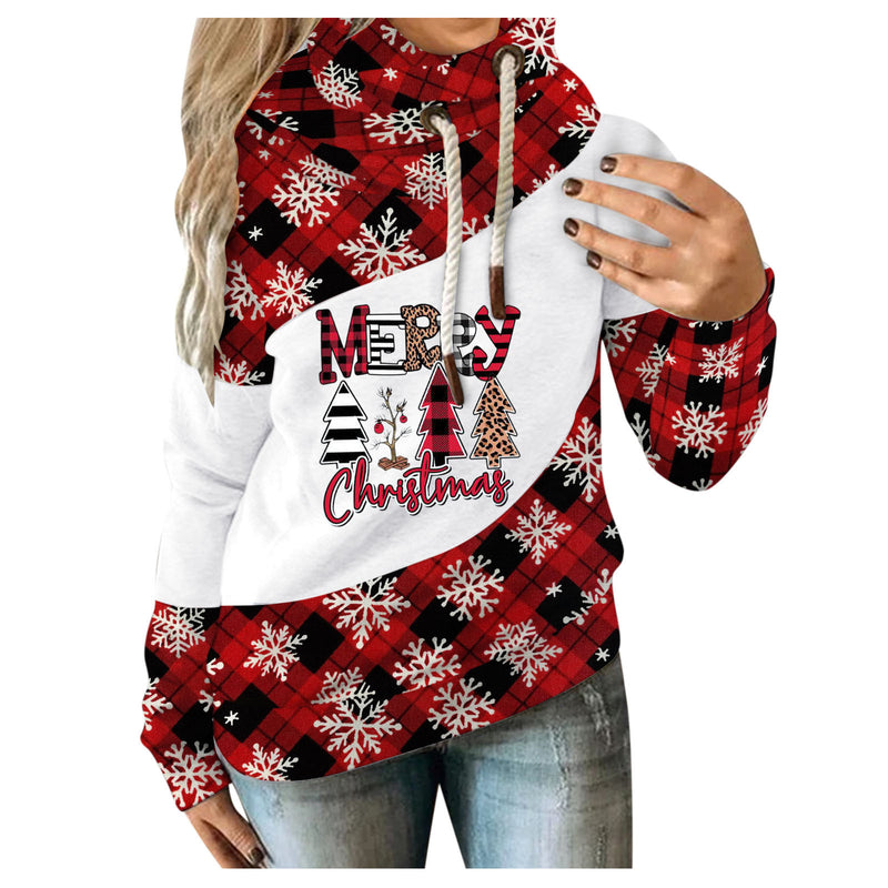 Christmas Print Drawstring Hooded Sweatshirt