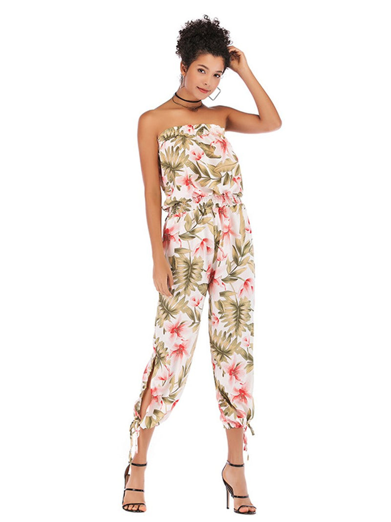 Floral Off Shouler Split Jumpsuit