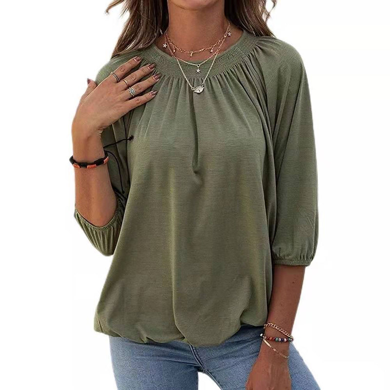 Elastic Waist Short Sleeve Blouse Top