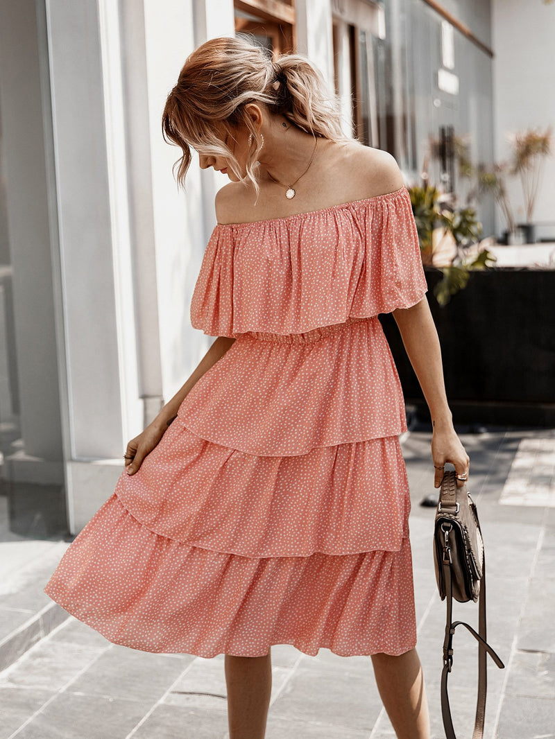 Off The Shoulder Sleeveless Tiered Ruffle Midi Dress