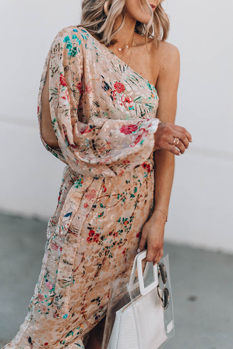 Set Yourself Free Floral Print One Shoulder Dress