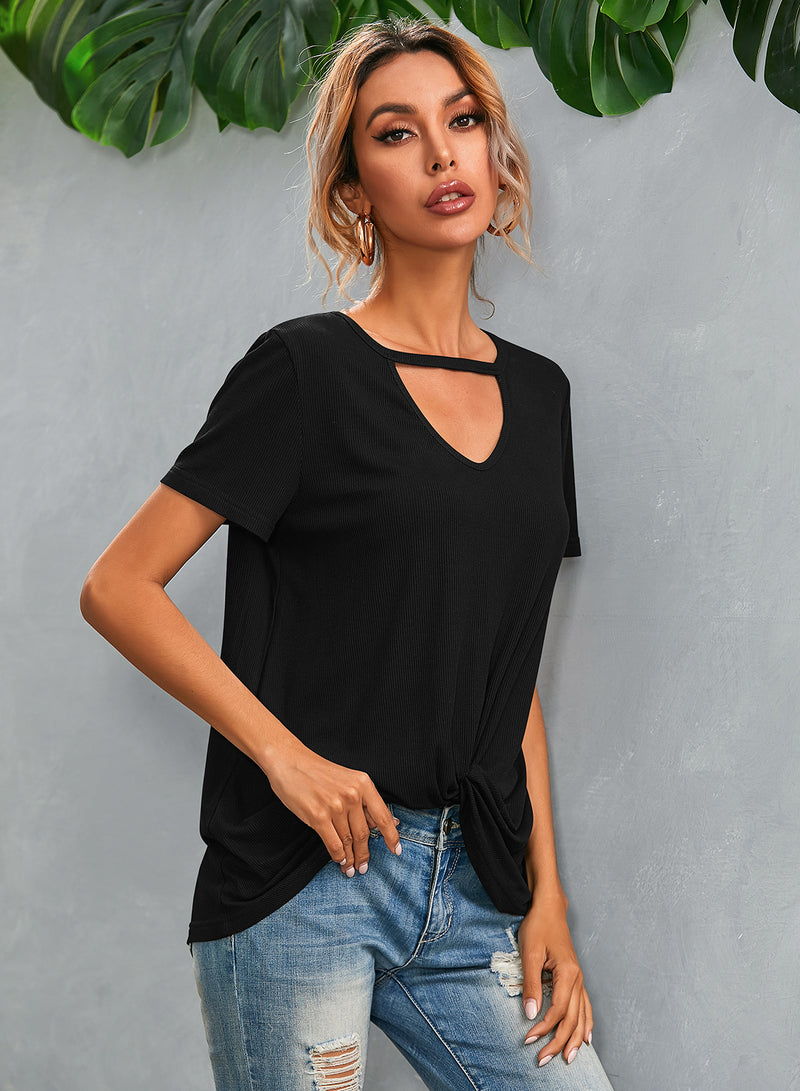 Casual Short Sleeve V Neck T Shirt