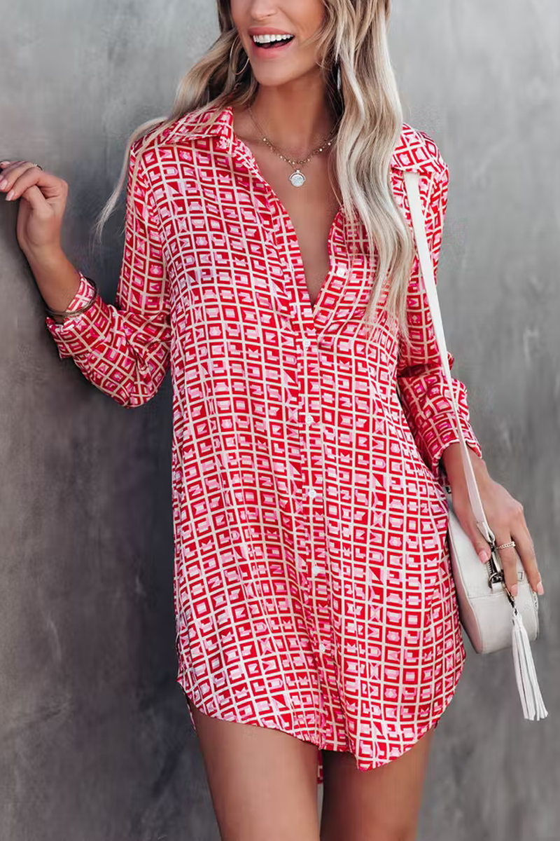 Brenleigh Printed Satin Button Down Shirt Dresses