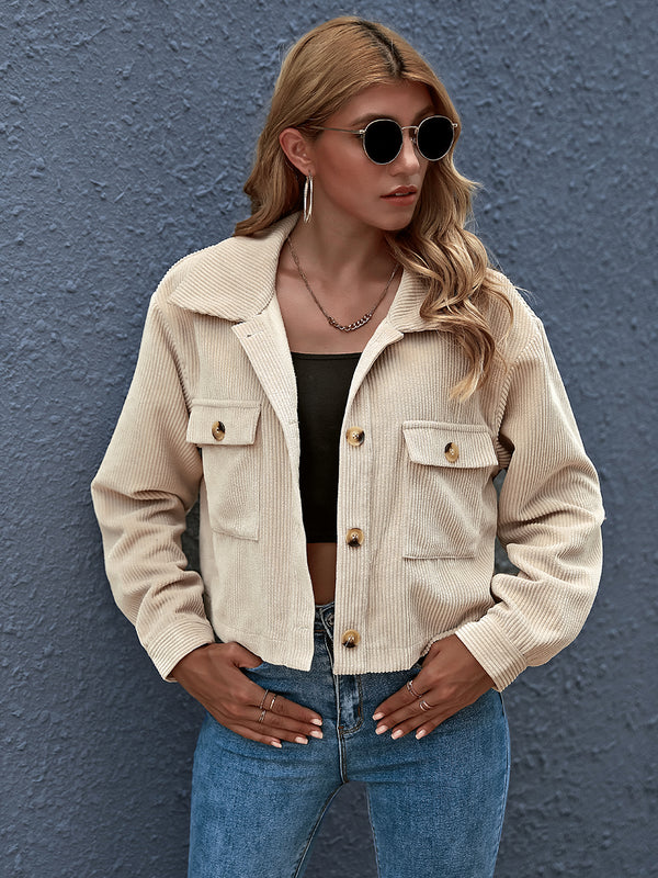 Button Down Long Sleeve Corduroy Jacket Top