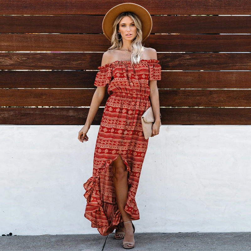 Off Shoulder Ruffled Long Maxi Dress