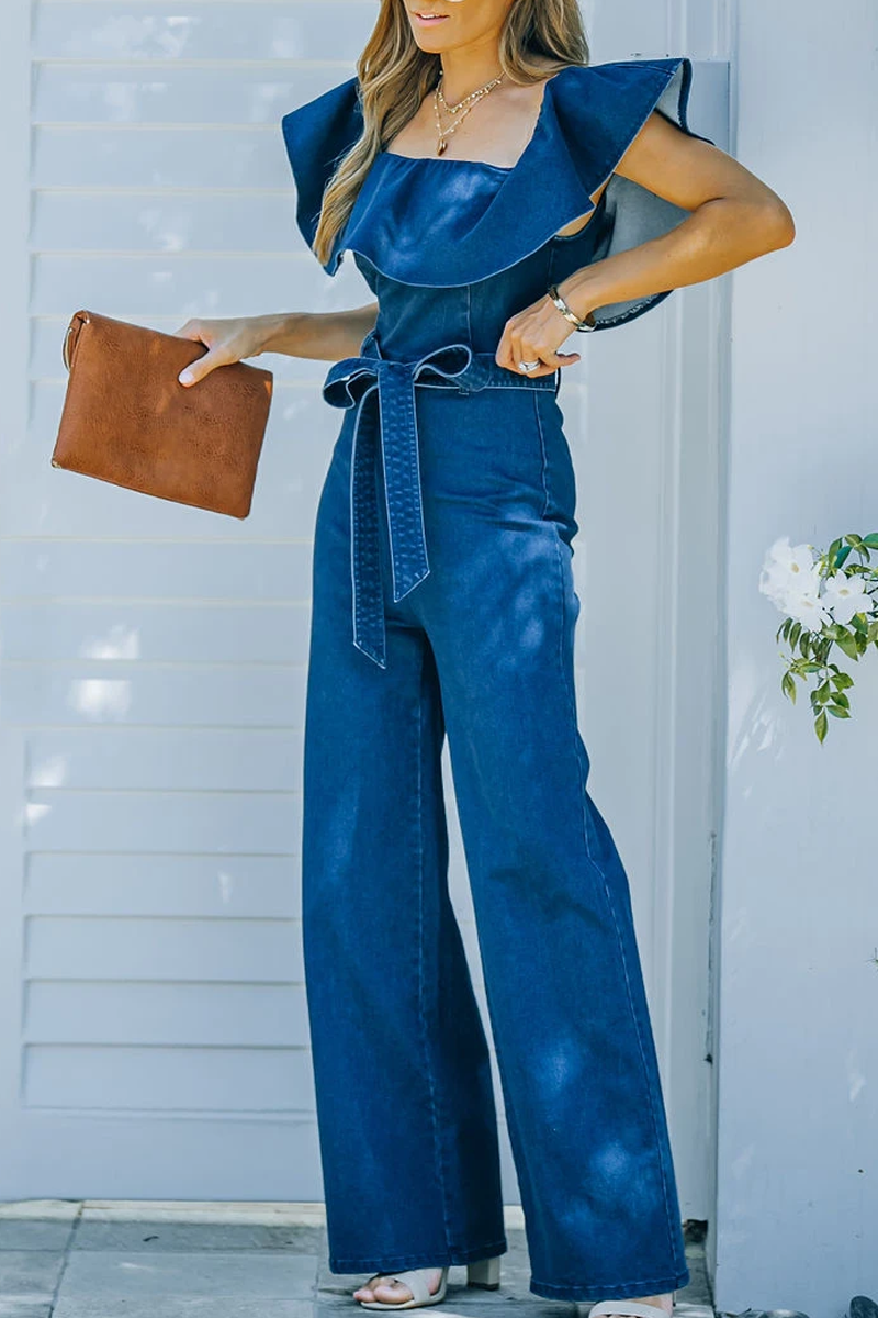 Off The Shoulder Denim Jumpsuit(PreSale)