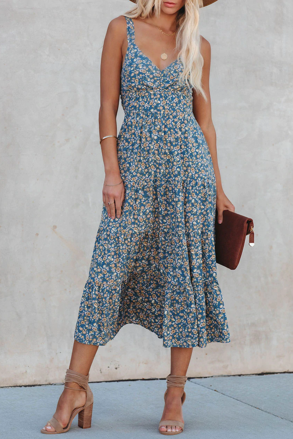 Rio Floral Tie Back Midi Dress