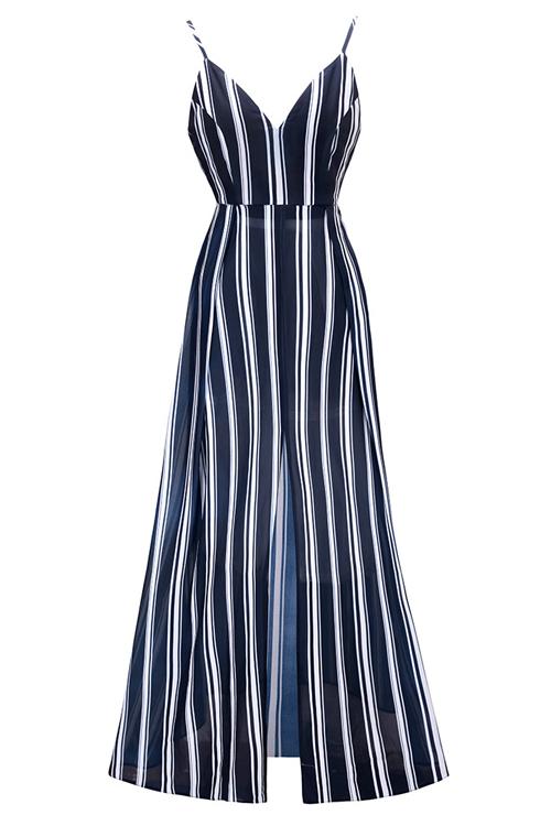 Backless Spaghetti Stripe Maxi Dress