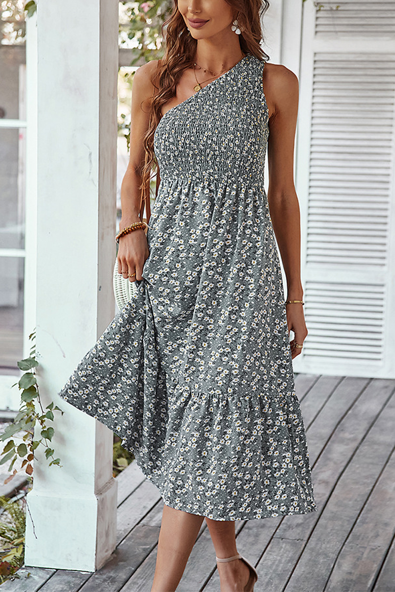 Wild Flower Love Floral One Shoulder Midi Dress