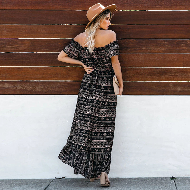 Off Shoulder Ruffled Long Maxi Dress