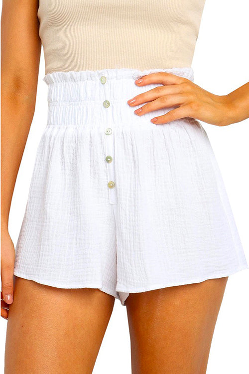 Buttons Frilled High Waist Solid Shorts