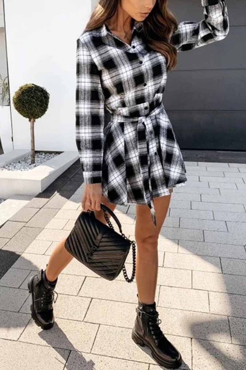 Long Sleeve Plaid Shirt Mini Dress