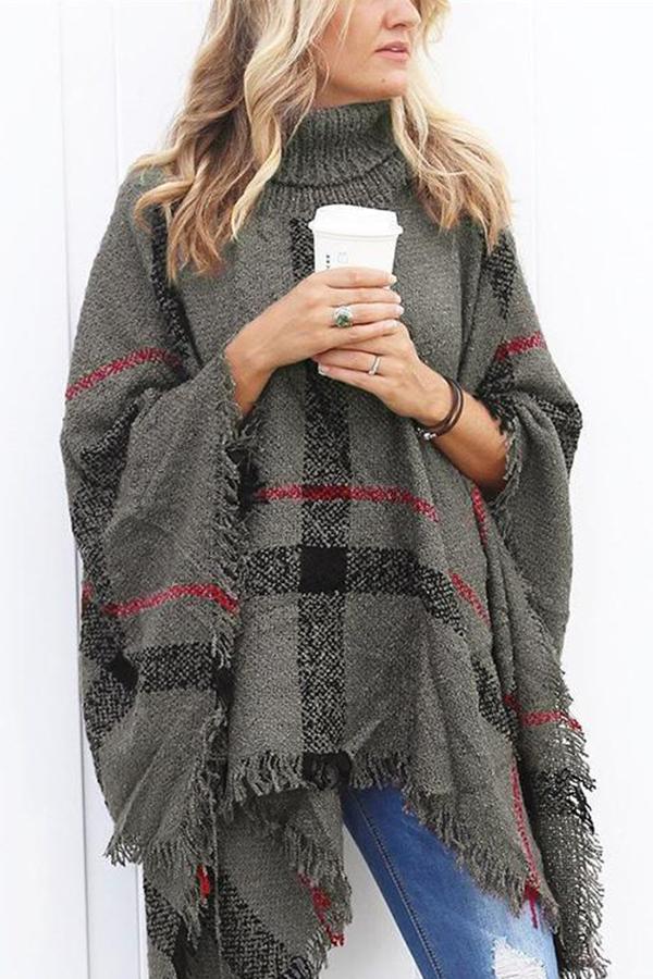 Turtle Neck Cape Shawl Loose Sweater