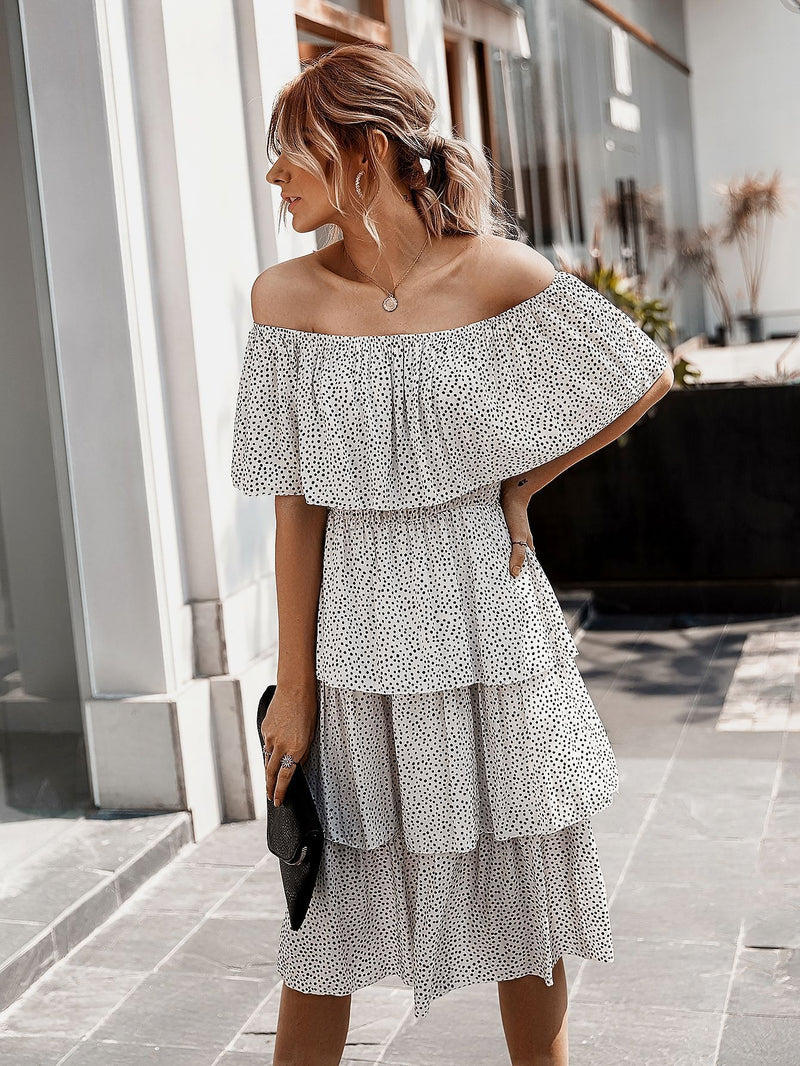 Off The Shoulder Sleeveless Tiered Ruffle Midi Dress