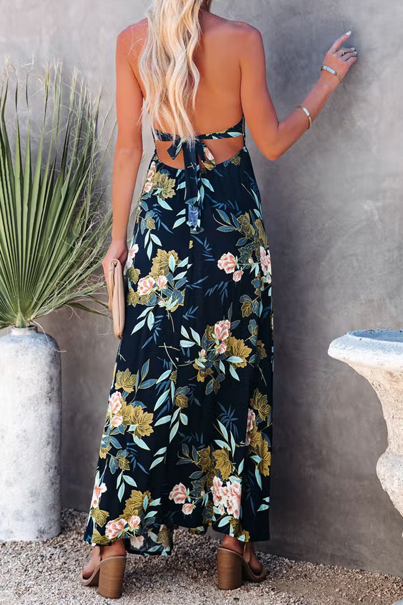 Send Flowers Smocked Halter Maxi Dress