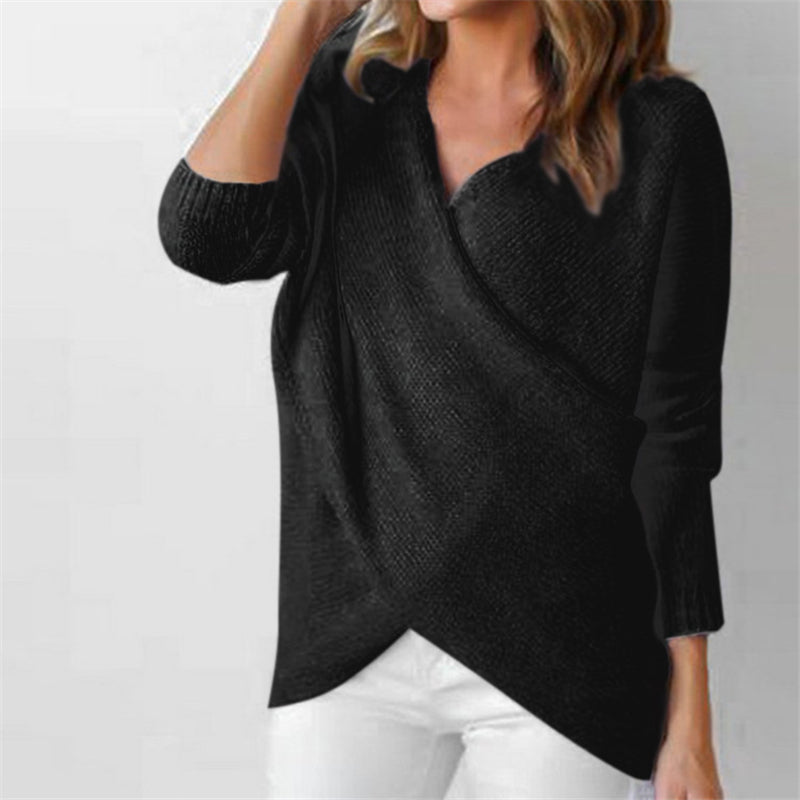 Knitted Deep V-Neck Long Sleeve Wrap Sweater