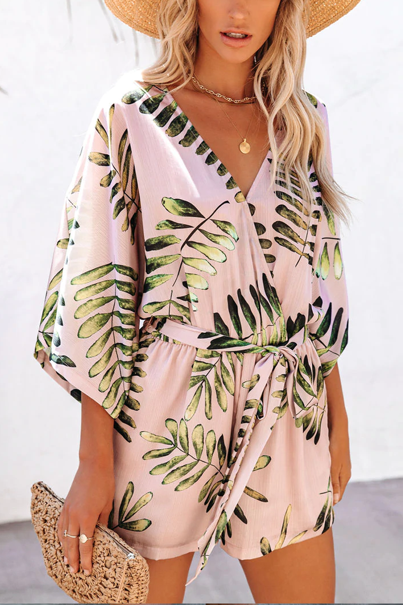 Escape Entirely Satin Palm Print Romper