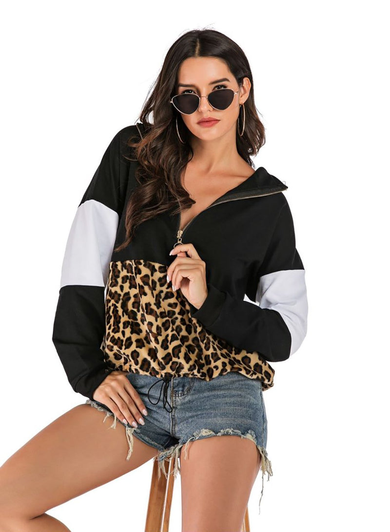 Women Casual Fashion Leopard Pirnt Hoodies