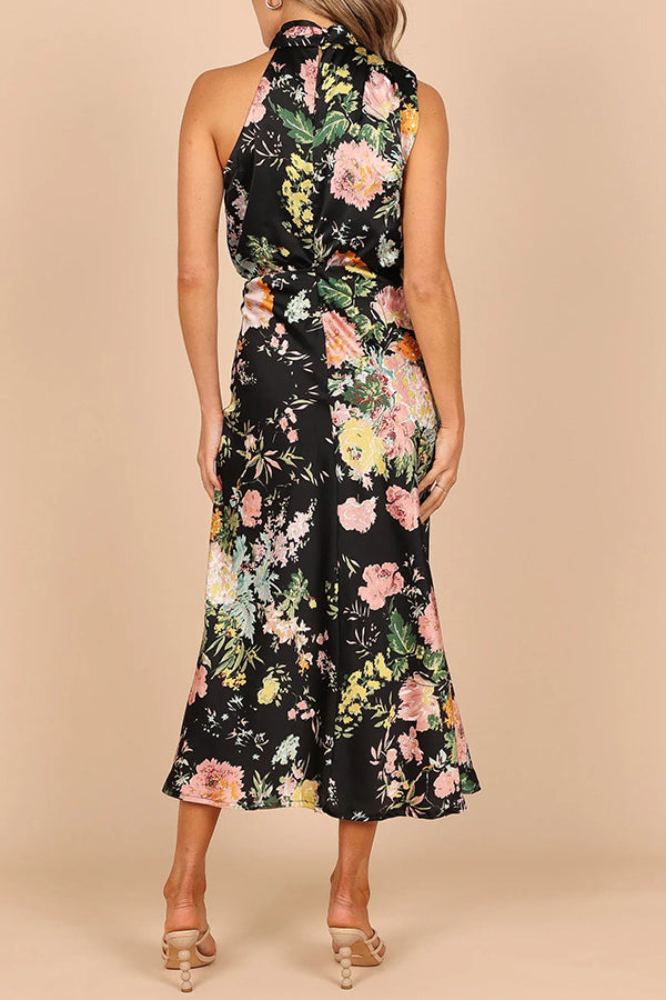 Wine Country Dates Floral Halter Neck Maxi Dress