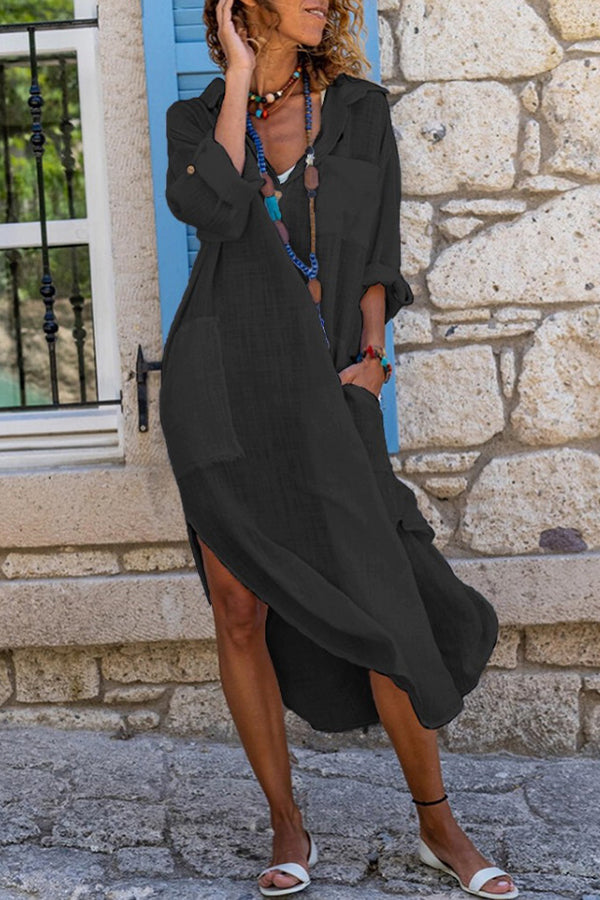 V Neck Pockets Slit Caftan Dress