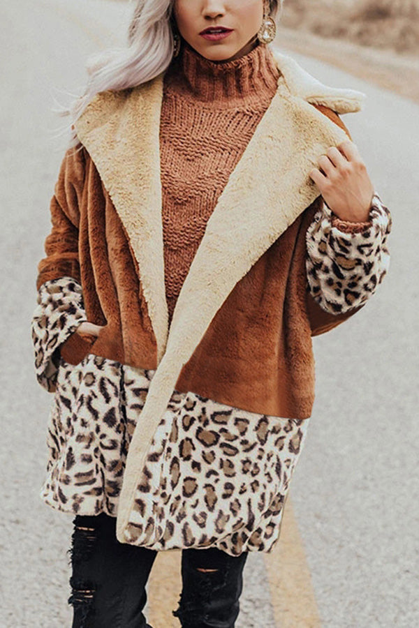 Winter Wonderland Pocket Leopard Plush Coat