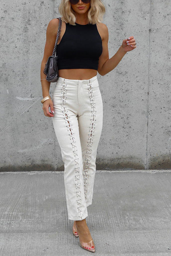 Let It Be Known Lace Up High Rise Pants