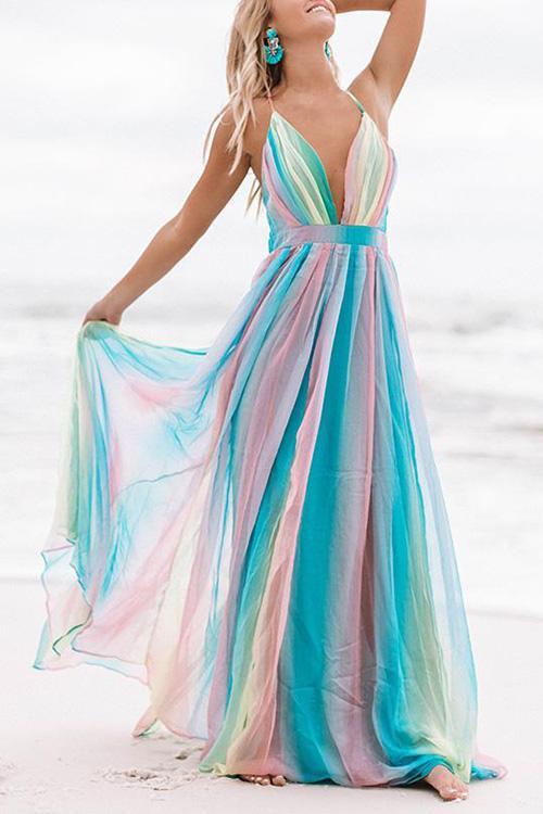 V Neck Backless Maxi Dress