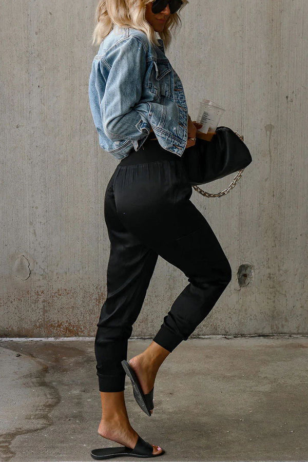 Satin High Waist Pocketed Joggers