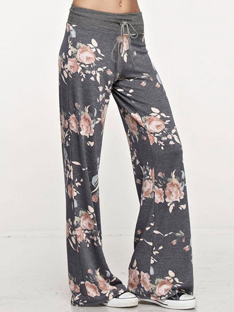 Women Drawstring Floral Jogger Loose Sports Sweat Pants