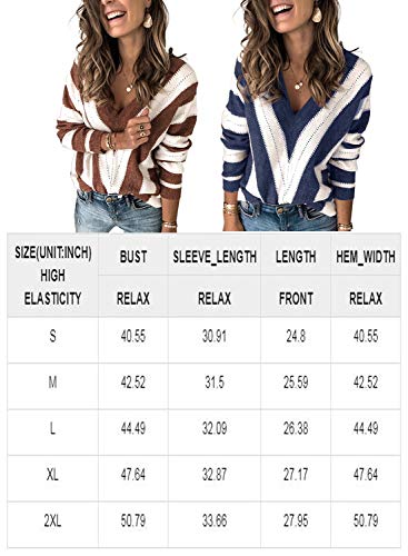 Elapsy Womens Ladies Casual Autumn Winter Stitching Contrast Color Block V Neck Pullover Sweater Jumper Top Outfit Blue M